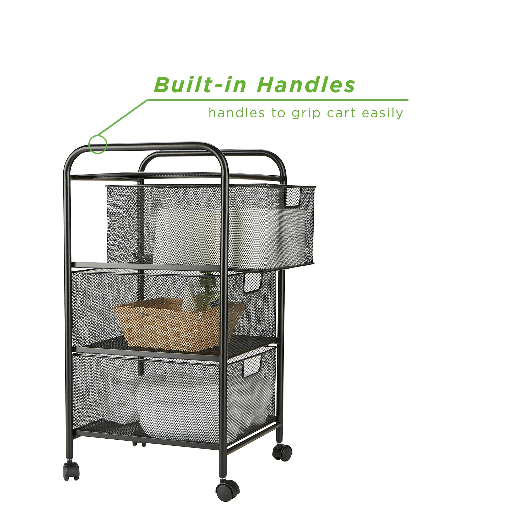 Mind Reader Black 3 Drawer Mesh Rolling Cart